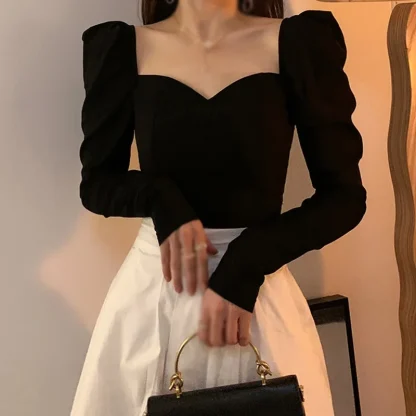 Chic Long Sleeve Solid Color Shirt - Image 3