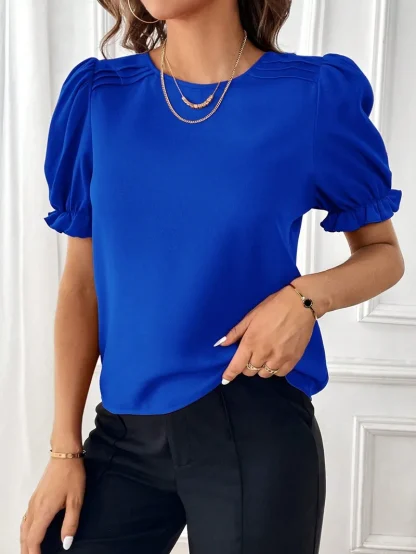 Elegant O-neck Solid Color Shirt - Image 2