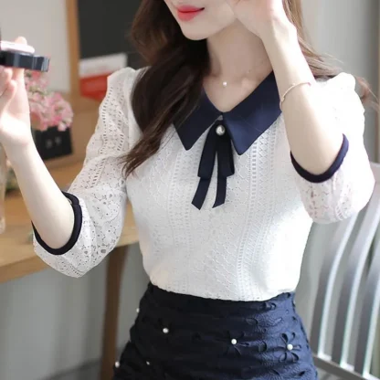 Elegant Lace Solid Color Shirt
