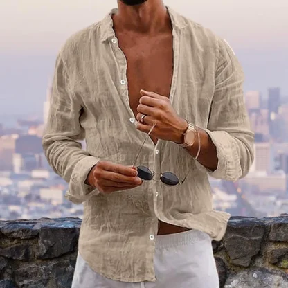 Button-up Long Sleeve Solid Color Shirt - Image 3