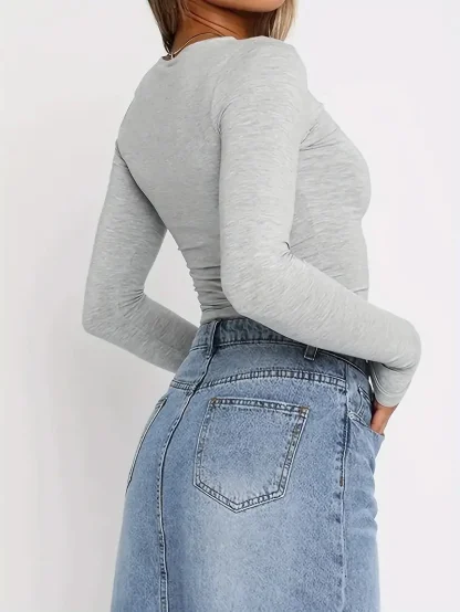Fitted Long Sleeve Solid Color Shirts - Image 3