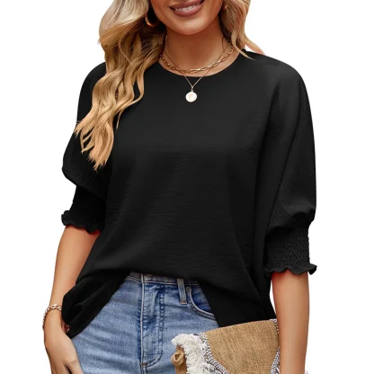 Smocked Sleeve Solid Color Shirts - Image 4