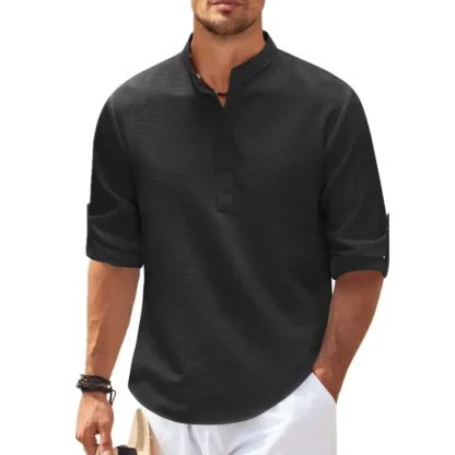 Buttoned Neckline Solid Color Shirts
