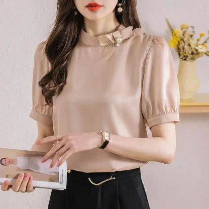 Elegant Short Sleeve Solid Color Shirt - Image 2