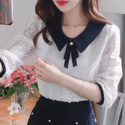 Elegant Lace Solid Color Shirt - Image 2