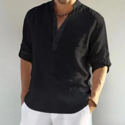 Stand Up Collar Solid Color Shirt - Image 2