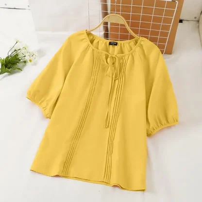 Pleated Tunic Solid Color Shirts - Image 4