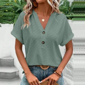 Tunic V-neck Solid Color Shirt