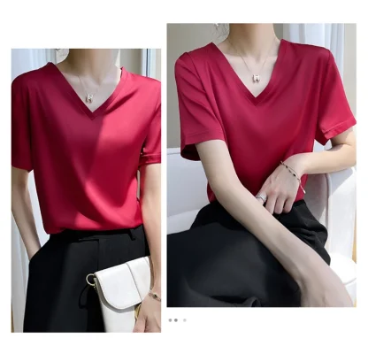 Soft V-neck Simple Solid Color Shirts - Image 7