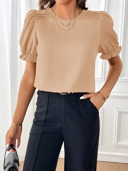 Elegant O-neck Solid Color Shirt - Image 4
