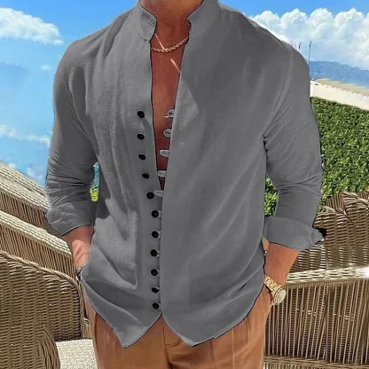 Loop Button Solid Color Shirts - Image 3