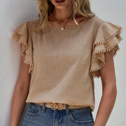 Chic Ruffle Sleeve Solid Color Shirts - Image 5