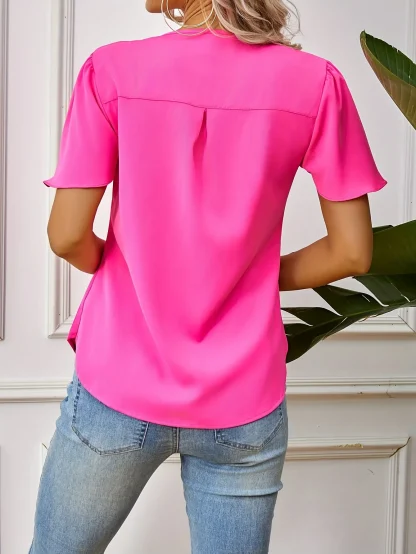 V-neck Relax Fit Solid Color Shirt - Image 4