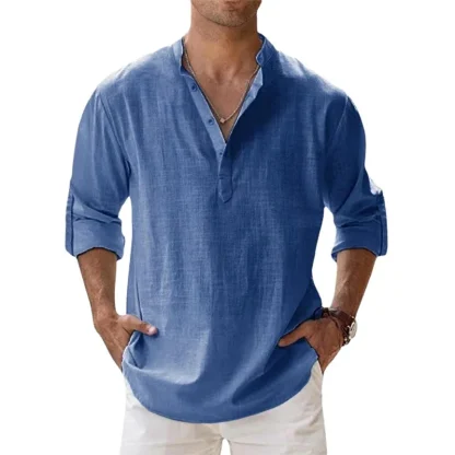 Buttoned V-neck Solid Color Shirts - Image 2
