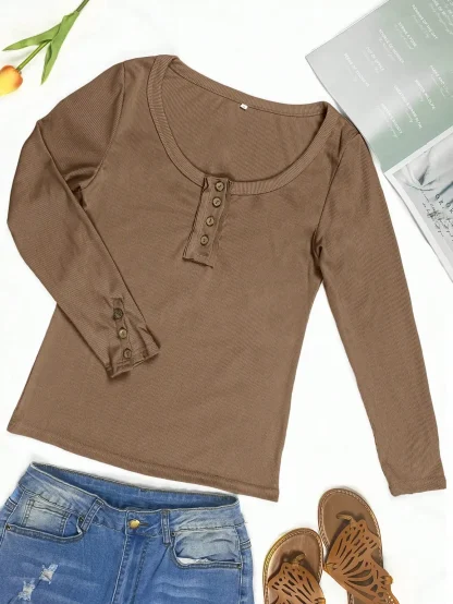 Knitted Long Sleeve Solid Color Shirt - Image 3