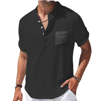Men's Casual Pocket Solid Color Shirt - Image 2