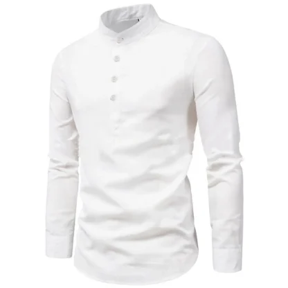 Stand Up Collar Solid Color Shirt - Image 4