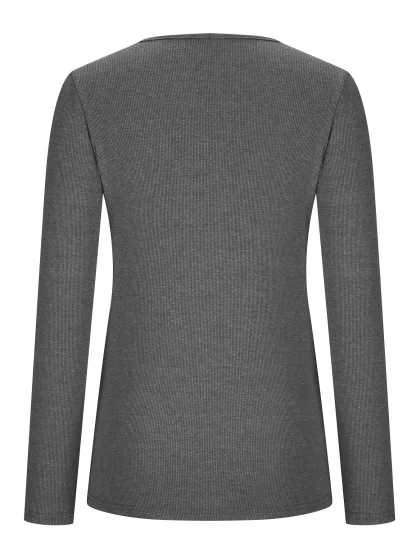 V-neck Cutout Solid Color Shirt - Image 4