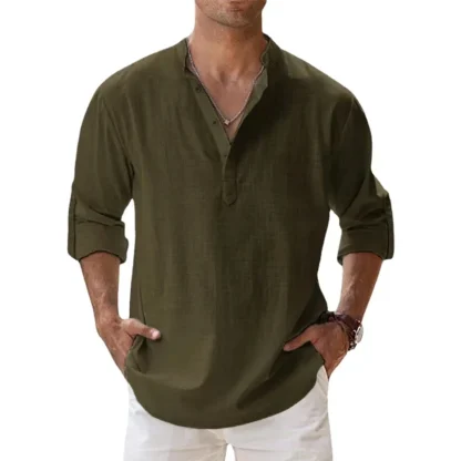 Buttoned V-neck Solid Color Shirts - Image 3