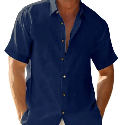 Button-up Polo Solid Color Shirts - Image 7
