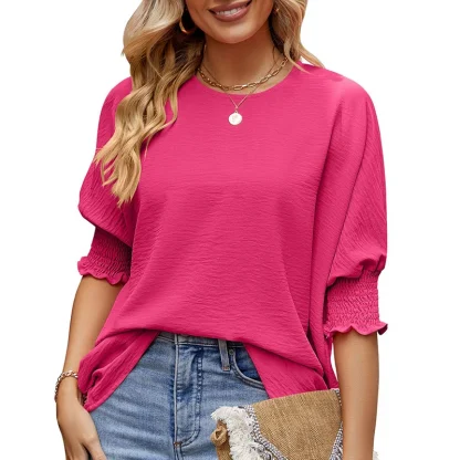 Smocked Sleeve Solid Color Shirts - Image 5