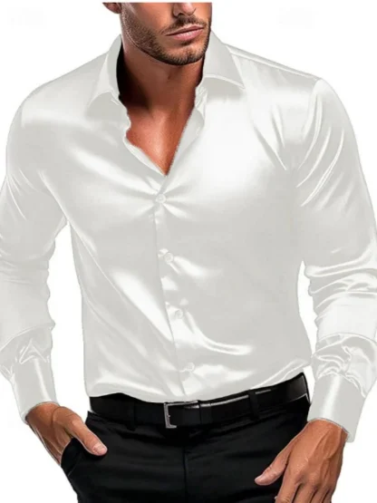 Shiny Long Sleeve Solid Color Shirt - Image 2