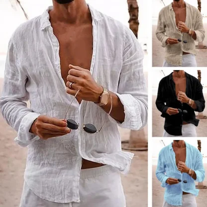 Button-up Long Sleeve Solid Color Shirt - Image 6