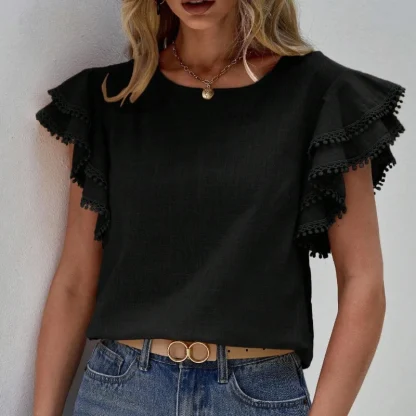 Chic Ruffle Sleeve Solid Color Shirts - Image 2