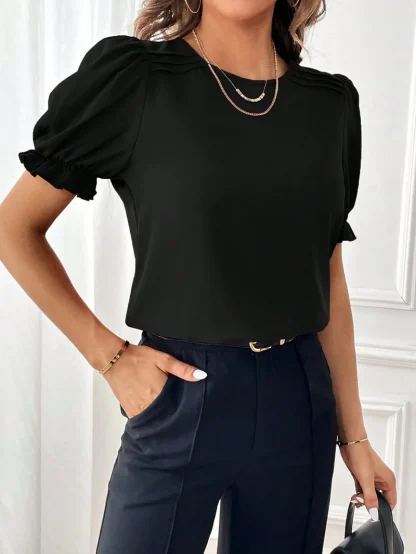 Elegant O-neck Solid Color Shirt - Image 6