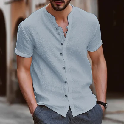 Casual Loop Button Solid Color Shirts - Image 6