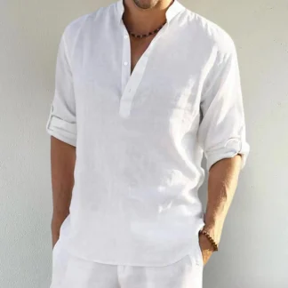 Stand Up Collar Solid Color Shirt