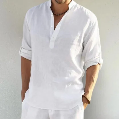 Stand Up Collar Solid Color Shirt