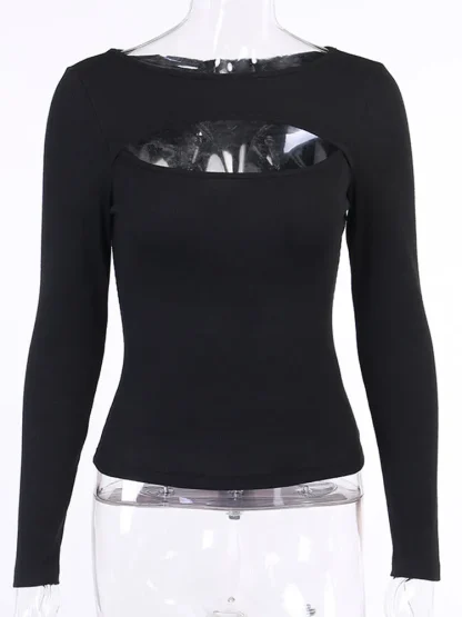 Cutout Long Sleeve Solid Color Shirts - Image 6
