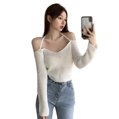 Off-shoulder Solid Color Shirt - Image 4