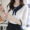 Elegant Lace Solid Color Shirt - Image 3