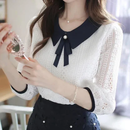 Elegant Lace Solid Color Shirt - Image 3