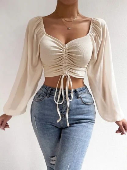 Drawstring Sexy Solid Color Shirts