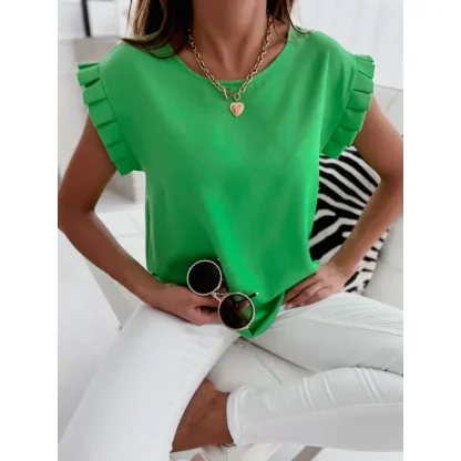 Pleated Sleeve Solid Color Shirts - Image 3