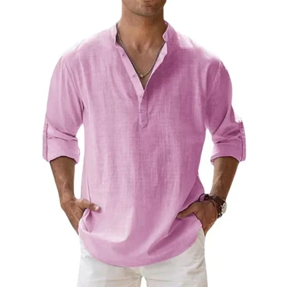 Buttoned V-neck Solid Color Shirts - Image 4