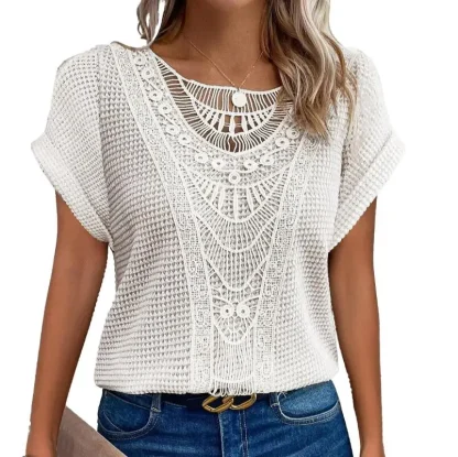 Lace Stitching Solid Color Shirt