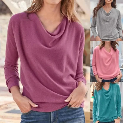 Cowl Neck Solid Color Shirts - Image 6