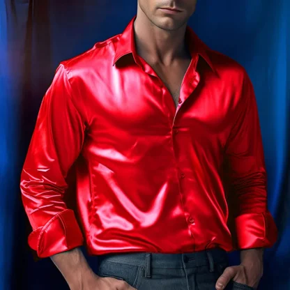 Glossy Long Sleeve Solid Color Shirt - Image 4