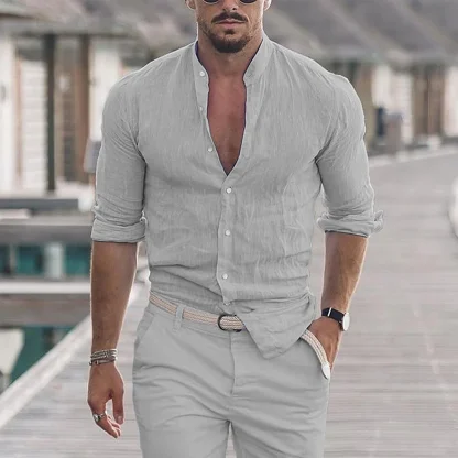 Button Down Polo Solid Color Shirt - Image 5