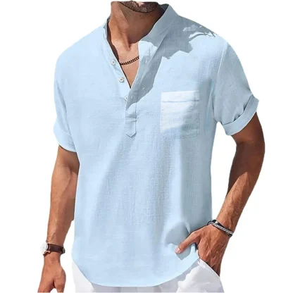 Men's Casual Pocket Solid Color Shirt - Image 3