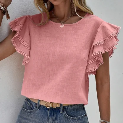Chic Ruffle Sleeve Solid Color Shirts