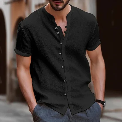 Casual Loop Button Solid Color Shirts - Image 2
