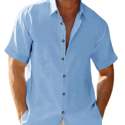 Button-up Polo Solid Color Shirts - Image 2